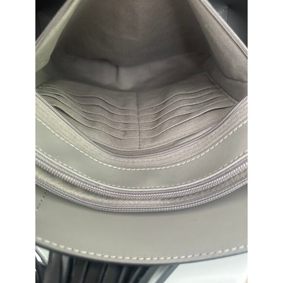 JOY & IMAN Tassel Real Leather Handbag Tote with Fabric Insert, Black New - Picture 3 of 6